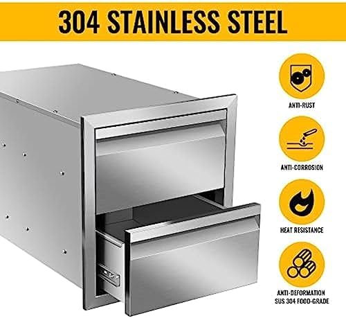 Outdoor Kitchen Drawers, Box Frame Style Flush Mount BBQ Drawer w/Stainless Steel Handle, BBQ Island Drawers For Patio Grill Station,Double Drawers - Image 4