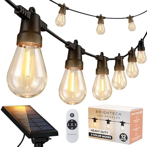 Brightech Ambience Pro 27-Ft Solar String Lights for Outside - Super Bright Remote Control Color Adjustable Outdoor String Light - Commercial Grade String, Waterproof LED for Patios, Camping, 12 Bulbs by Brightech