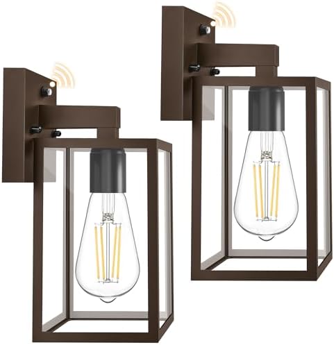 FOLKSMATE 2 Pack Dusk to Dawn Outdoor Wall Light Fixtures, Exterior Porch Light, Waterproof Wall Sconces Lanterns, Sensor Lighting Wall Mount for House Doorway Garage, Dark Chocolate - Image 2