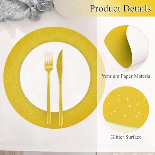 50 PCS Gold Round Placemats Glitter Paper Disposable Placemat Table Mats Sequin Doilies Decorative Place Mats for Birthday Wedding Christmas Banquet Thanksgiving Graduation Party Dinner Table Decor - Image 3