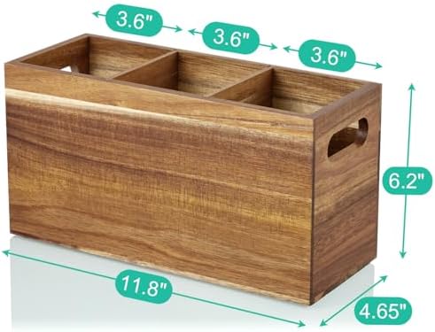 ALELION Acacia Wood Utensil Holder Organizer for Counter - Large Wooden Utensil Caddy for Countertop - 3 Compartment Cooking Tool Holder for Spatula - for Farmhouse Kitchen Decor and Accessories - Image 7