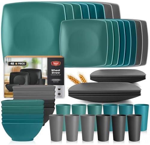 Teivio 48-piece Plates and Bowls Sets, Square Kitchen Dishes Set for 12 by Teivio