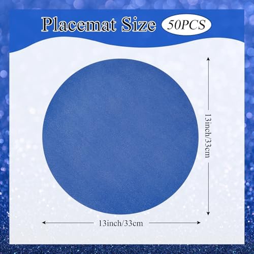 50 PCS Navy Blue Round Paper Placemats 13 Inch Round Glitter Disposable Place Mat Outdoor Tablemats for Wedding Birthday Graduation Christmas Outdoor Party Decor - Image 2