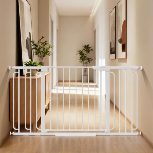 Cumbor 36.6-59" Extra Wide Baby Gate for Stairs, Auto Close Dog Gate White by Cumbor