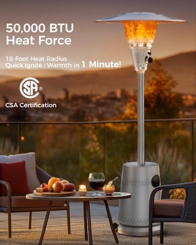 50,000 BTU Patio Heater for Outdoor Use, Portable Propane Patio Heater with Wheels, Stainless Steel Burner for Porch, Deck, Garden, Commercial (Gray) - Image 2