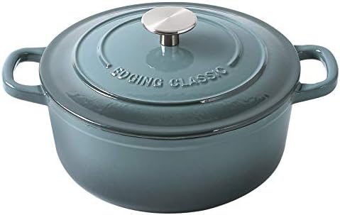 EDGING CASTING Enameled Cast Iron Covered 5.5 Quart Dutch Oven with Dual Handle, Slateblue by EDGINGCOOKWARE