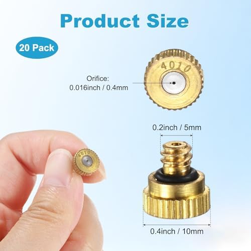M METERXITY 20-Pack Brass Misting Nozzles, 0.016inch/0.4mm Orifice Heavy Duty 10/24 UNC Screw Thread Misting Nozzle Plug for Outdoor Spray Cooling System/Patio Mist System/Dust Control - Image 3