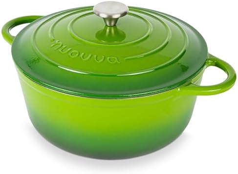 Nuovva Enamelled Cast Iron Dutch Oven Pot with Lid – 6.4 Quart Non Stick Casserole Pot – Heavy Duty & Oven Safe up to 500° F for Bread Baking, Braising, Stews, Roasting – 28cm Green by Nuovva