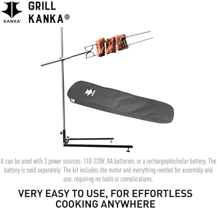 KANKA Rotisserie Grill Kit – Heavy Duty Portable Spit Roaster with Electric Motor – Works with Fire Pits, Campfires, Charcoal & Gas Grills – 22LB Capacity, Stainless Steel - Includes Carrying Bag - Image 2