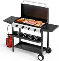 ROVSUN 4 Burner Portable Propane Griddle with Enameled Tray & Lid, 40000 BTU Rolling Flat Top Gas Grill with Electronic Ignition, Side Shelves & Regulator for Outdoor Cooking Camping BBQ Tailgating by ROVSUN