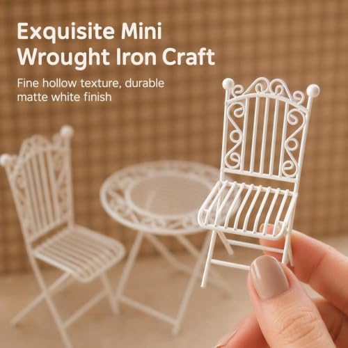 1 12 Scale Dollhouse Furniture Bistro Set, Miniature Metal Table Chairs - Image 5