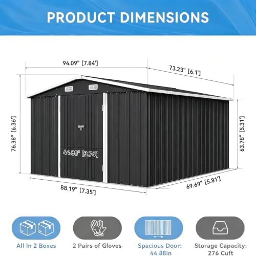 Aoxun 8x6 FT Outdoor Metal Storage Shed with Lockable Doors, Black - Image 2