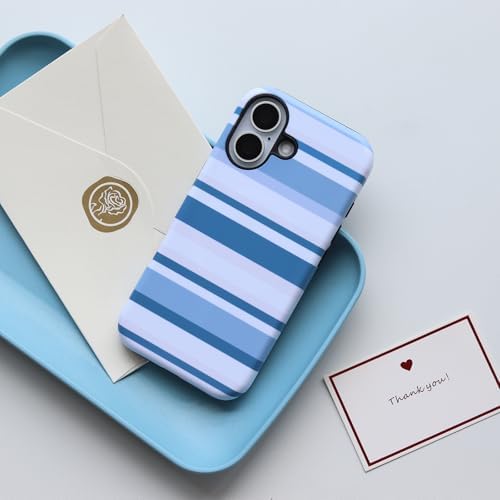 for iPhone 14 Case, Magnetic Matte Frosted Dual-Layer Striped Phone Case for Women, Retro Aesthetic Cover Compatible with MagSafe Accessories - Coastal Blue - Image 2