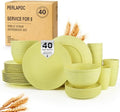 Wheat Straw Dinnerware Set 40-Piece Service for 8 Unbreakable Dishes Set Plates and Bowls Sets Drinking Glasses Microwave Safe Dish Set Lightweight Dinnerware Set for Home & Kitchen - Yellow by Perlapoc