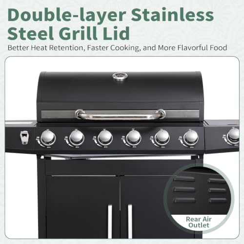 6-Burner Propane Gas BBQ Grill with Side Burner, Black - Image 7