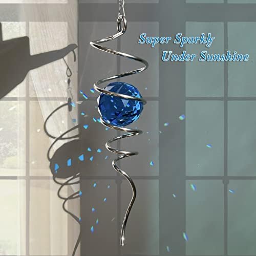 Fonmy Gazing Ball Spiral Tail -Decorative Wind Spinner Sun Catcher Rainbow Maker 11 inch Tail and 2 inch Peacock Blue Crystal Orb. Indoor Outdoor Garden Decoration -13 inch Height - Image 6