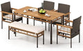 Tangkula 6 Pieces Patio Dining Table Set, Outdoor Rectangular Acacia Wood Table with 1.97” Umbrella Hole & Cushioned Backless Bench & 4 Armchairs, for Garden, Deck, Yard by TANGKULA