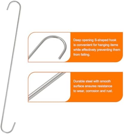 HARFINGTON 4pcs Long S Hooks 16 Inch Extra Long Metal S-Shaped Hanging Hooks High Manganese Steel S Hanger Storage Organizing Tool for Kitchen Garden Bathroom Garage Closet, Silver - Image 4