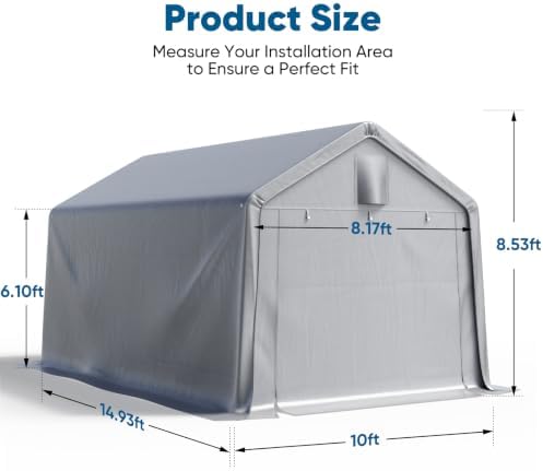 Quictent 10x15FT Carport Storage Shelter Large Shed with Roll-Up Door&Vents - Image 2
