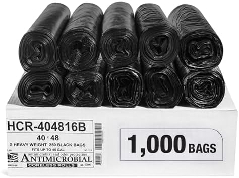 Aluf Plastics High Density Trash Bags, 45 Gallon, 1000 Count, 16 Micron (eq), 40" x 48", Black, for Bathroom, Office, Industrial, Commercial, Janitorial, Municipal, Recycling by AlufPlastics