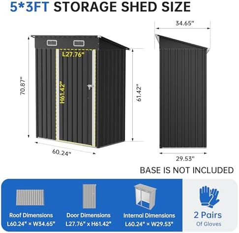 5 x 2.5 FT Lockable Metal Garden Shed, Outdoor Metal Storage Sheds Multi-Used, Vertical Outdoor Steel Storage Sheds, Compact Metal Tool Shed with Sloping Roof - Image 2