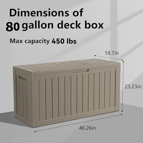 PatioZen 80 Gallon Resin Deck Box, Lockable Outdoor Storage Box for Patio Cushions Storage Furniture,Garden Tools, Pool Supplies, Weatherproof and UV Resistant (Grey) - Image 5