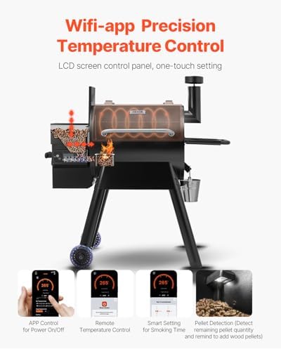 VEVOR Wood Pellet Grill Smoker, 8 in 1 BBQ Grills for Outdoor Cooking, 575 Square Inches Cook Area Electric Smokers, with WiFi-app Control, LCD Screen Controller, Meat Probe, 500°F Max Temperature - Image 3