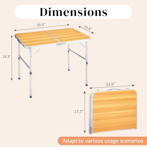 Aluminum Folding Camping Table, Folding Table (Wood Grain, 3FT) - Image 2
