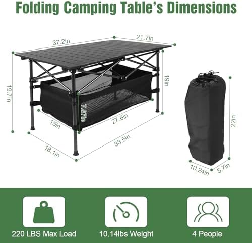 Camping Table with Storage, Outdoor Folding Table, Aluminum Folding Table with Easy Carrying Bag, Portable Lightweight Table for Outdoor,Camping, Beach,Backyard, BBQ, Party, Patio - Image 2