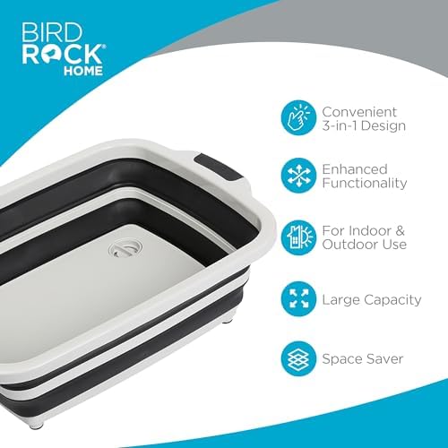 BIRDROCK HOME 11L Collapsible BBQ Prep Tub with Lid, Black, 19”L x 14”W - Image 2