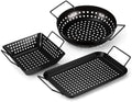 3 Pack Grill Topper Pans for Outdoor Grill, Stainless Steel Vegetables BBQ Grilling Basket with Holes Handles, Nonstick Barbecue Pan Grilling Gifts for Camping Picnic Cooking Seafood Meat by Unknown
