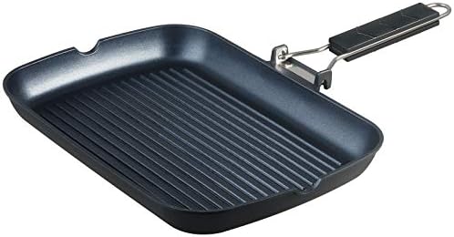 S·KITCHN Grill Pan with Folding Handle, Nonstick Grilling Pan for Stove Tops, Induction Compatible Rectangle KBBQ Pan with Pour Spouts - 13 × 9IN by S%C2%B7KITCHN