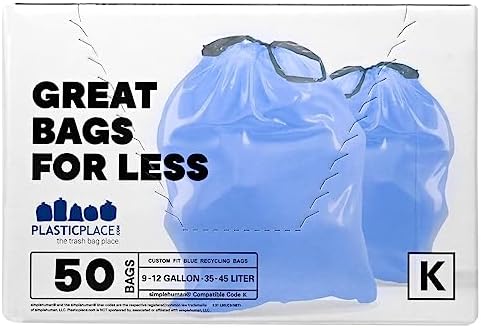 Plasticplace Custom Fit Trash Bags, Compatible with simplehuman Code K (50 Count) Tinted Blue Drawstring Garbage Liners 10 Gallon / 38 Liters, 24" x 28" - Image 5