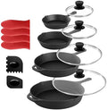 MegaChef 13 Piece Pre-Seasoned Cast Iron Skillet Set with Temperd Glass Lids and Silicone Holders by Megachef