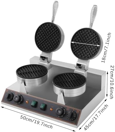Commercial Waffle Maker, 2400W Electric Waffle Machine, Double-head Stainless Steel Waffle Iron Baker with Non-Stick Coating, 122-572℉ Temperature Adjustable - Image 2