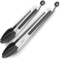 Kitchen Tongs for Cooking with Silicone Tips by Boxiki Kitchen, BPA Free Stainless Steel set of 2 Silicone Tongs for Cooking, Grilling & Toss a Salad, Heat Resistant Grill Tongs for Serving BBQ Food. by Boxikikitchen