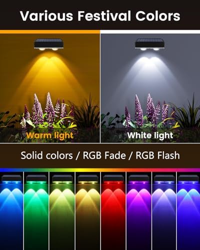 JOFIOS Solar Fence Lights Outdoor Waterproof, 80 Lumens Solar Lights for Fence with Warm White & RGB 8 Colors,Outdoor Solar Light for Deck, Patio, Backyard, Fence, Railing (12-Pack-Black) - Image 3