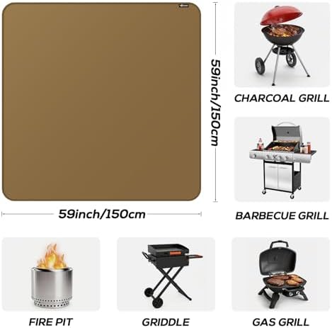 FLASLD Heavy-Duty Under Grill Mat 59inch Square Fire Pit Mat,3 Layers Fireproof Waterproof Grill Pads Protect for Deck,Patio,Outdoor Charcoal,Smokers,Wood Floor,Indoor Brown Fireplace Reusable - Image 4