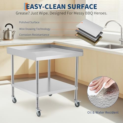Stainless Steel Equipment Stand, Prep Table Metal Table w/Wheel - Image 4