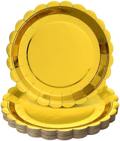 NatNarr 30-Pack 9-Inch Gold Scalloped Disposable Paper Dessert Plates by NatNarr