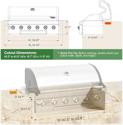 Brand-Man Built-In Gas Grill Head, 40-Inch 6-Burner Outdoor Kitchen Grill - Image 3