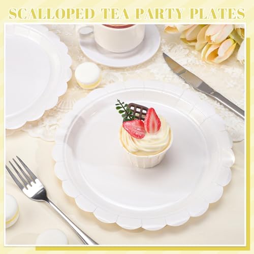 NatNarr 30 Pk White Desset Cake Plates 7" Scalloped White Paper Plates - Image 4