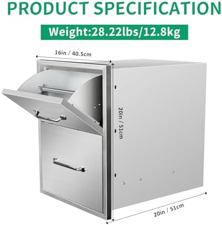 Outdoor Kitchen Drawers 16" W x 20" H x 20" D Stainless Steel Paper Towel Drawers with Ergonomic Handle for BBQ Island, Patio Grill Station & Outdoor Kitchen Cabinets - Image 2