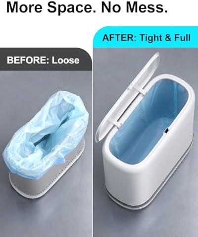 2.3 Gallon Slim Small Bathroom Trash Can with Lid, White Dog Proof Garbage Can with Air-Press Bag Expander & Removable Bucket, Narrow Bathroom Waste Basket for Bedroom, Office, Dorm - Image 5