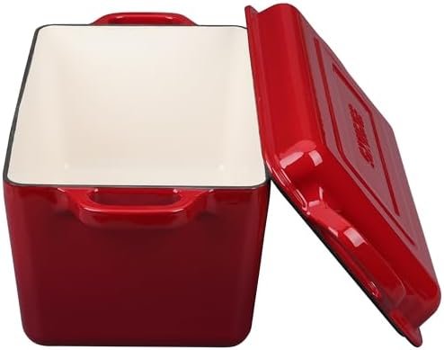 EDGING CASTING Enameled Cast Iron Dutch Oven, Oblong Bread Oven for Sourdough Bread Baking, Baking Pan, Dual Handles, Oven Safe, 4 Quart, Red - Image 6