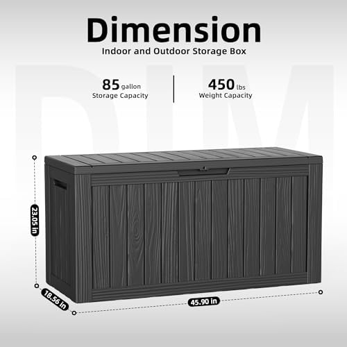 85 Gallon Outdoor Storage Box Waterproof Resin Lockable outdoor Deck Box with Lid, Large Capacity Storage Container for Patio Furniture, Side Table and Cushions(Black, 85 Gallon) - Image 2