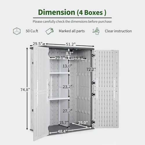 Macrout 50 Cu Ft Outdoor Storage Cabinet with Shelves, Waterproof ST5782 (Light Gray, Medium) - Image 3