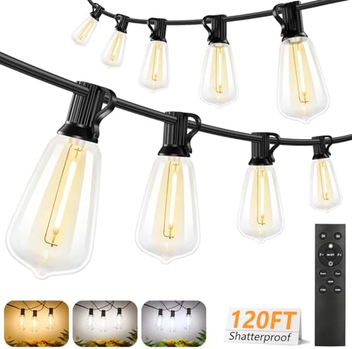 Brightever ST38 Outdoor String Lights with Remote, 3 Color in 1, 120FT, 38 Bulbs, 2700K/4000K/5000K by Brightever