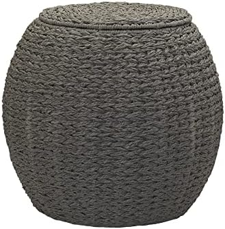 Household Essentials Handwoven Paper Rope Barrel Wicker Storage Basket Side Table, Gray by HouseholdEssentials