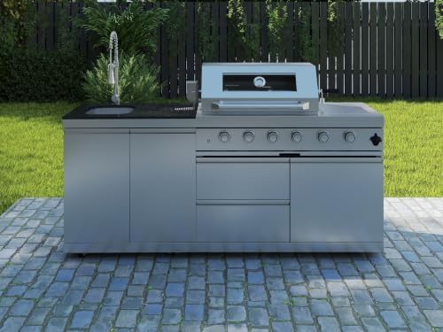 79" Modular Outdoor Kitchen with 4 Burners 72,000 BTU Propane Grill,Rotisserie Oven,Side Burner,Sink & Marble Countertop.Gas Grill for Backyard and Patio.(Propane) - Image 3